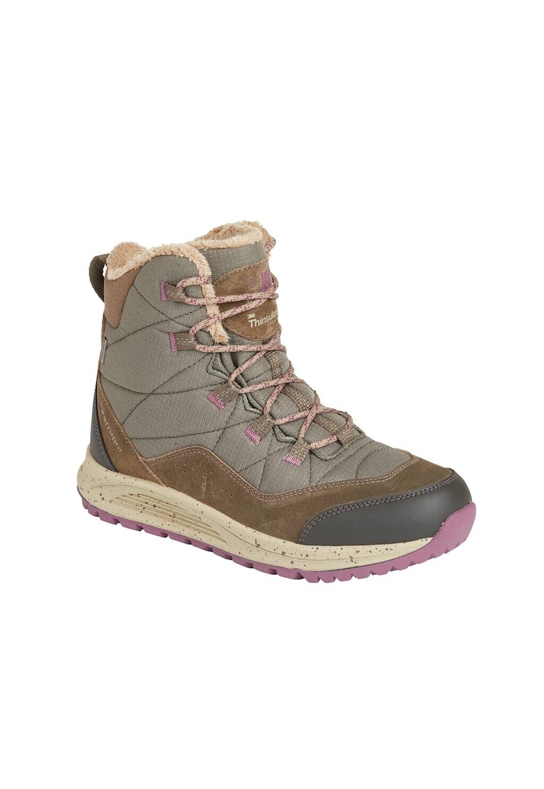 Ghete dama Vancouver - piele intoarsa - blana artificiala - maro - talpa Dynagrip