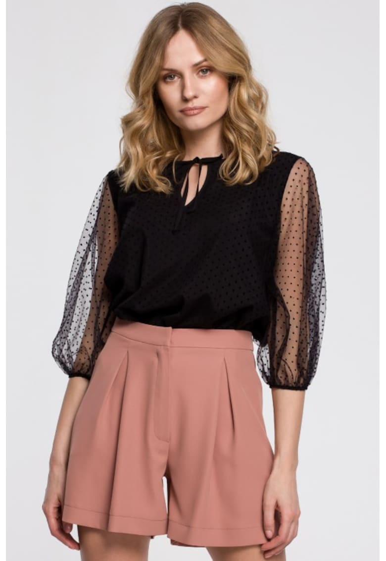 Bluza cu maneci bufante si legatura la gat - Negru