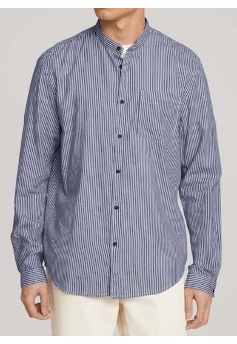 Camasa in dungi cu buzunar pe piept - Albastru