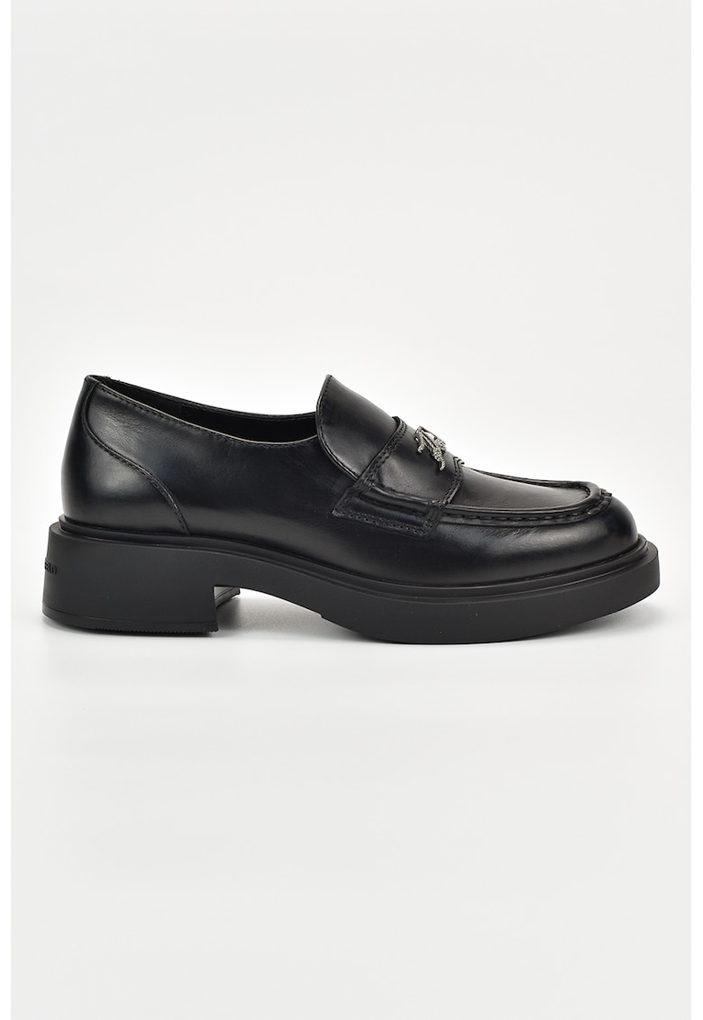 Pantofi loafer din piele cu detalii logo - Negru