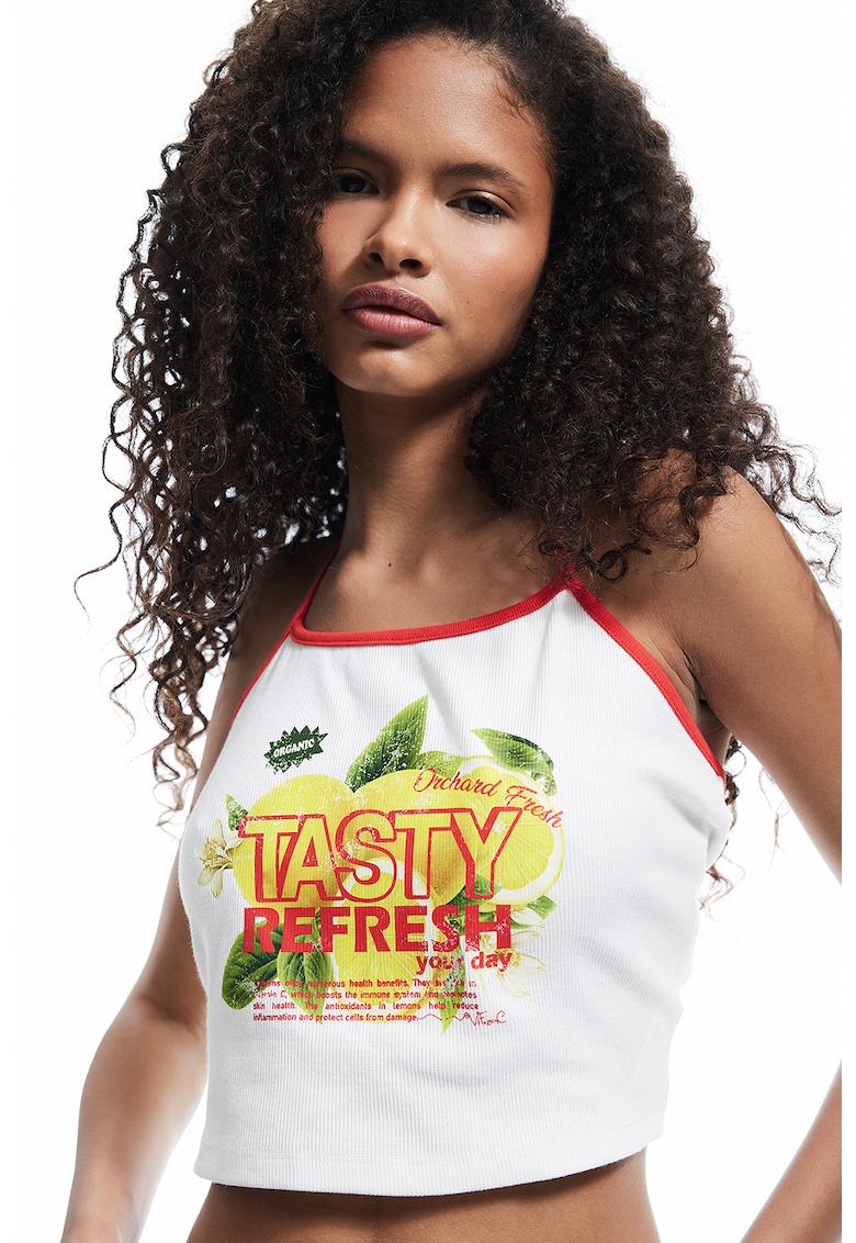 Oferte la Top crop cu imprimeu grafic - Alb/Verde/Galben