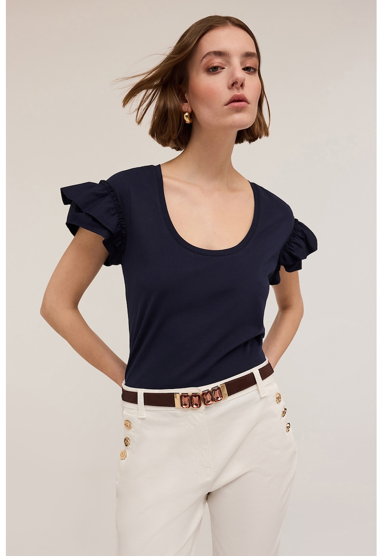 Tricou cu maneci cu volane - Albastru ultramarin