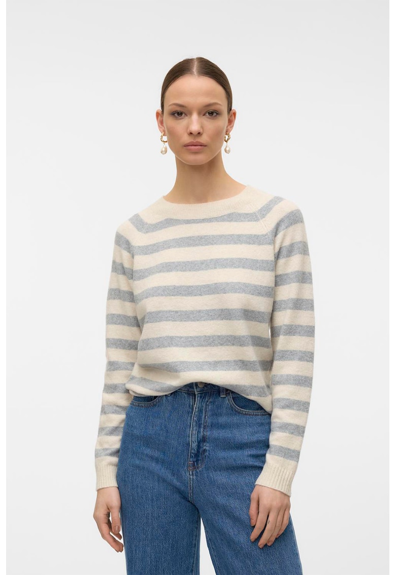 Pulover cu maneci raglan Doffy - Albastru prafuit/Bej deschis