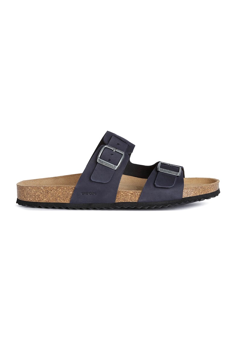 Oferte la Papuci de piele nabuc cu catarama - Bleumarin