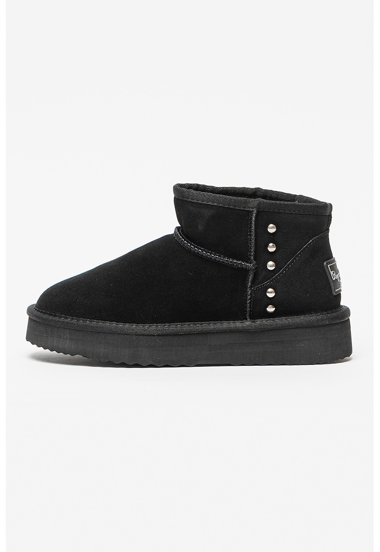 Ghete slip-on de piele intoarsa cu tinte Nicole - Negru
