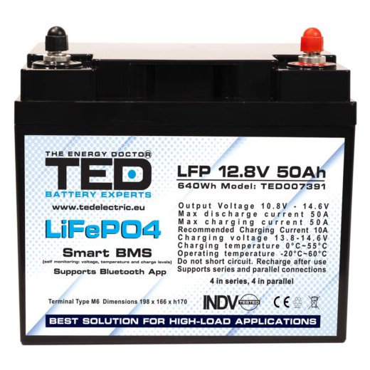 Oferte la Acumulator Lithium LiFePo4 12V 50Ah, Smart BMS & Bluetooth, TED Electric TED007391, pentru UPS sau invertor solar