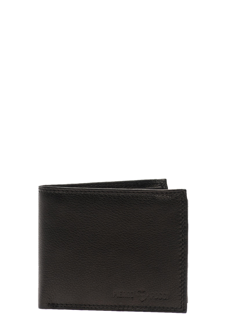 Oferte la Portofel de piele cu clapa si logo stantat - Negru