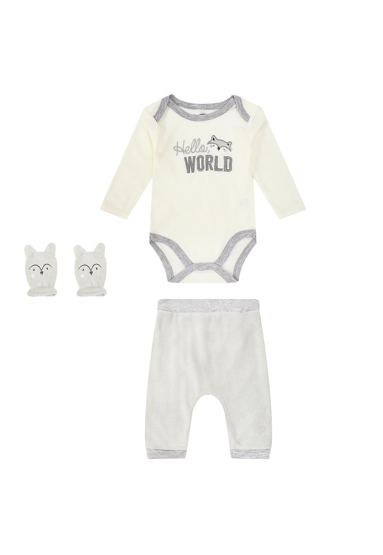 Set 3 hainute de iarna pentru bebelusi - alb si gri