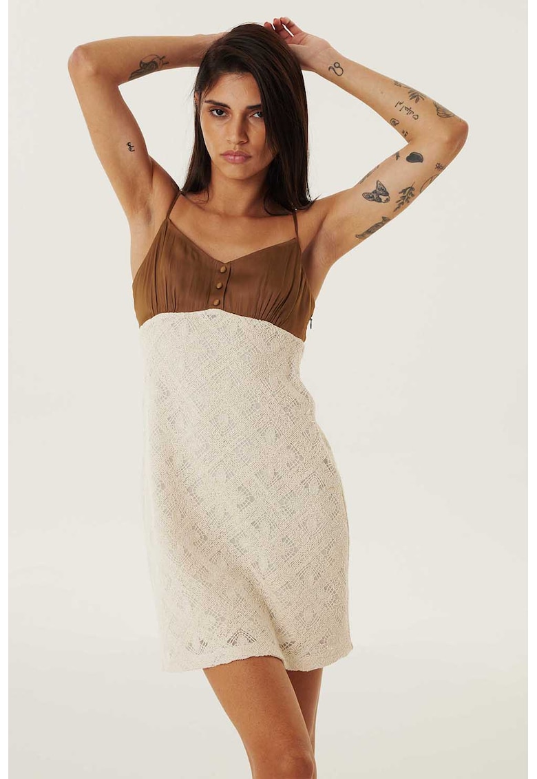 Oferte la Rochie mini dreapta cu bretele subtiri - Maro/Maro nisip