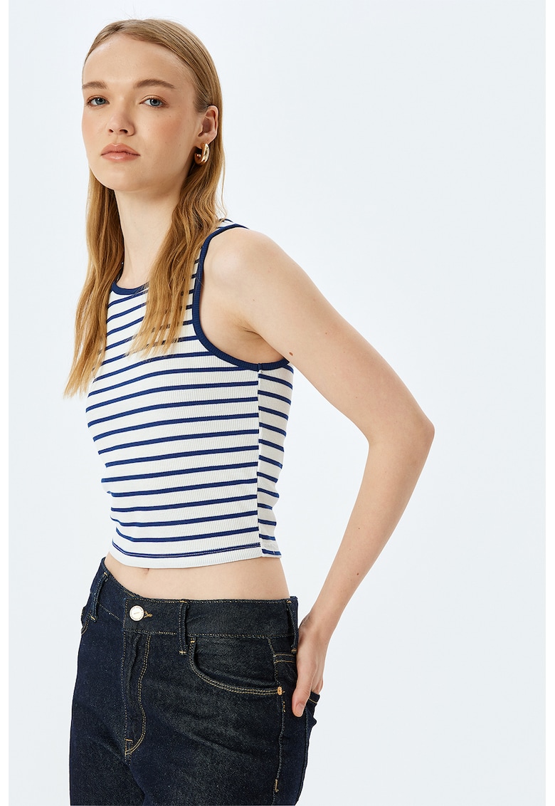 Oferte la Top crop cu model in dungi - Alb/Albastru inchis