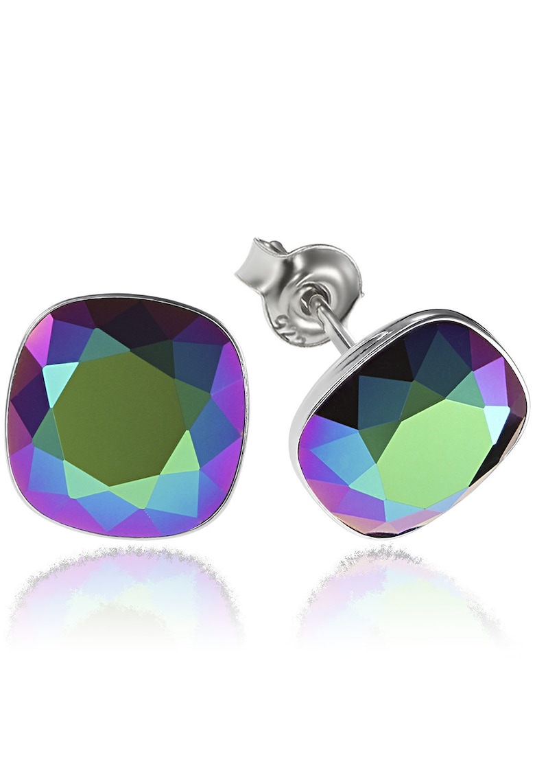 Oferte la Cercei Argint 925 placat cu rodiu cu cristale Swarovski® Princess Square 10mm Scarabeus Green Surub