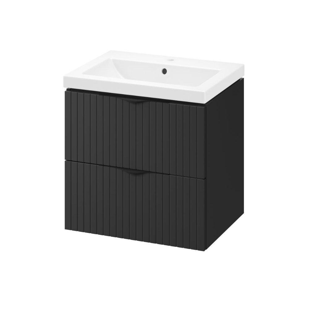 Oferte la Set dulap baie cu lavoar Cersanit Tirso, MDF, suspendat, negru mat, 60 x 45 x 1.5 cm