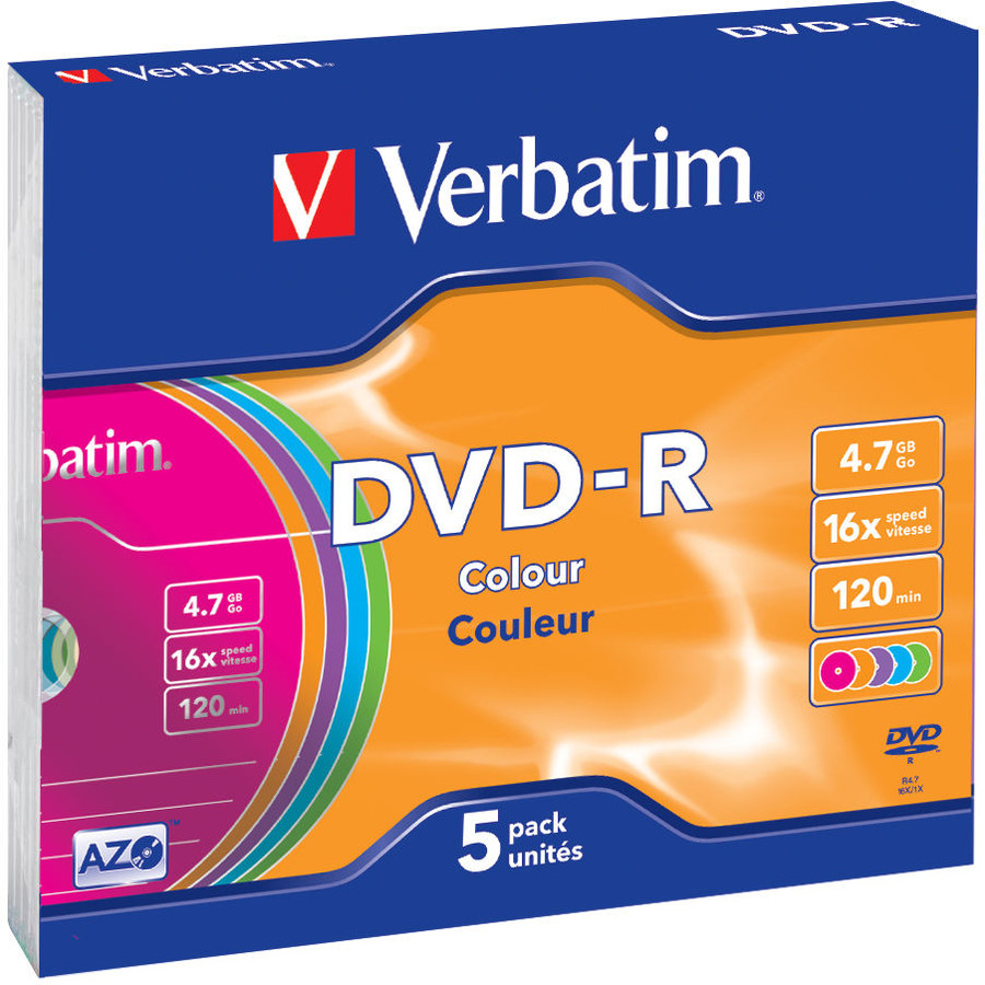 Oferte la Verbatim DVD-R [ 4.7GB, 16x, slim jewel case, colorat , 5 bucati]