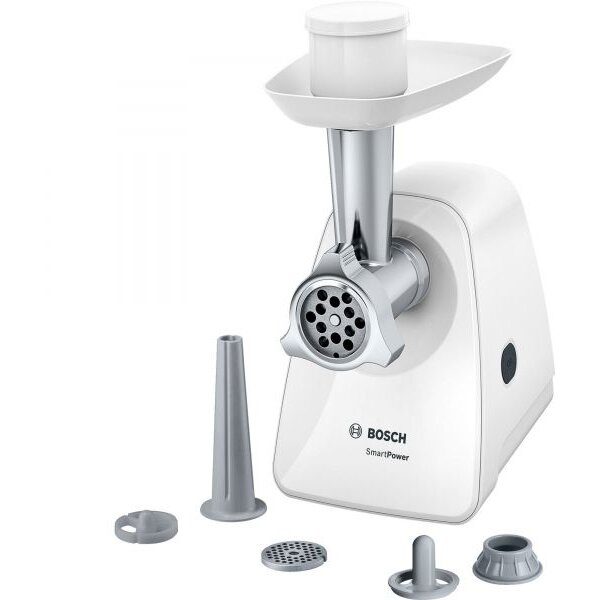 Oferte la Masina de tocat Bosch MFW2520W, 1,8 kg/min, 2 site:3.8/ 8 mm, Accesoriu carnati, Alb