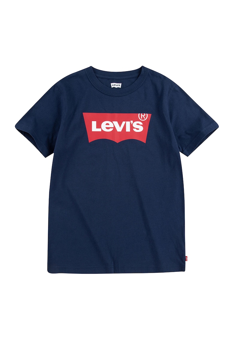 Oferte la Tricou de bumbac cu decolteu la baza gatului - Rosu/Bleumarin