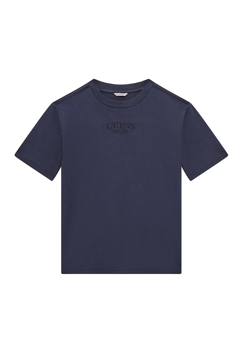 Tricou din bumbac cu logo discret - Bleumarin