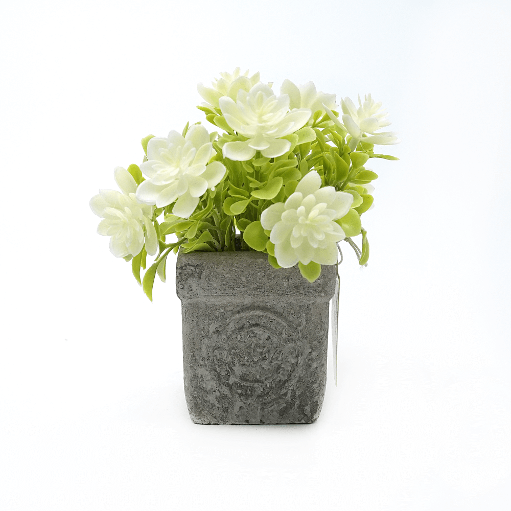 Oferte la Aranjament decorativ ghiveci flori artificiale, albe, 8 x 18 cm