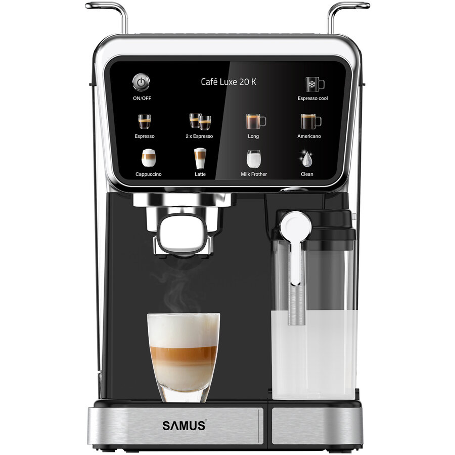 Oferte la Espressor Manual CAFE LUXE 20 K 1.5L 8 Bauturi Cafea macinata sau capsule 20Bar 1350W Negru/Inox