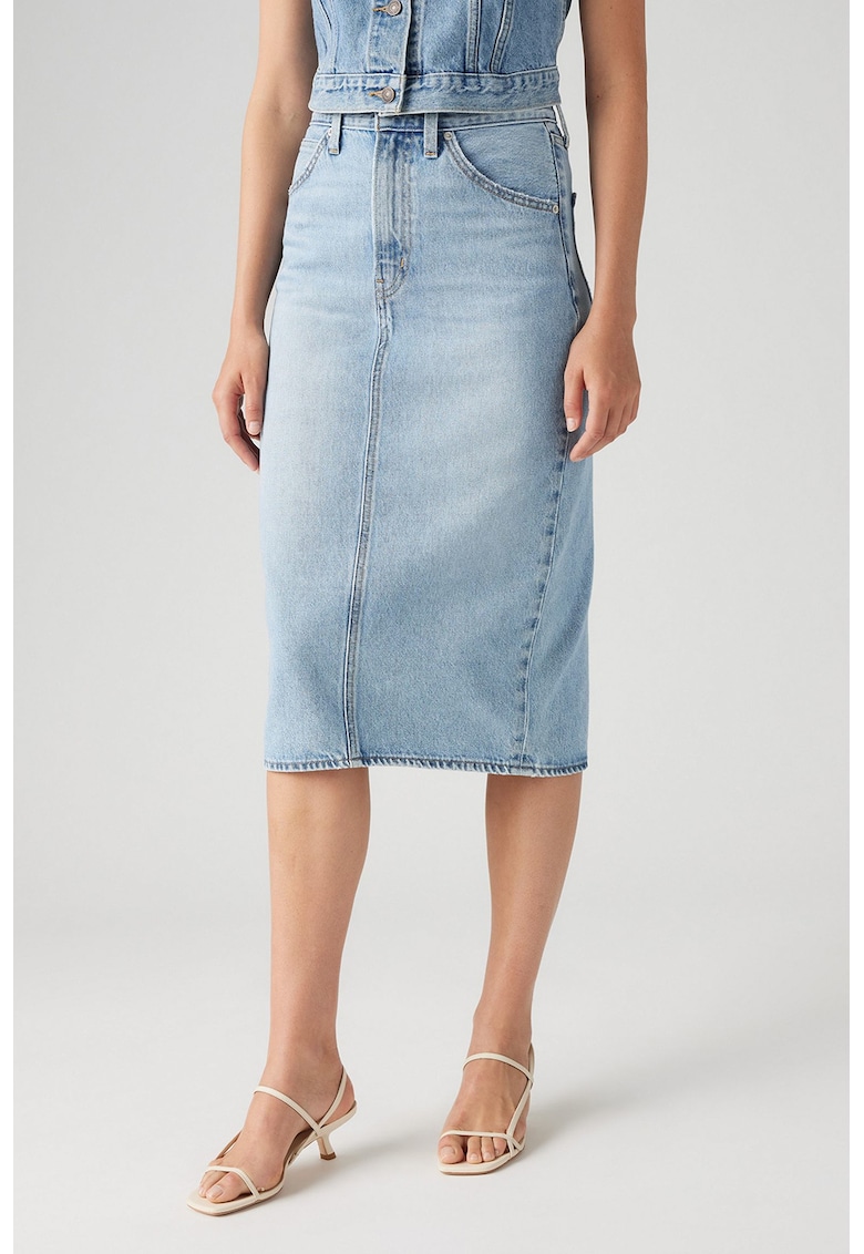 Oferte la Fusta din denim cu croiala dreapta - Albastru deschis melange