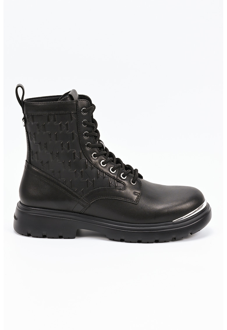 Botine de piele cu segmente cu monograma - Negru/Argintiu