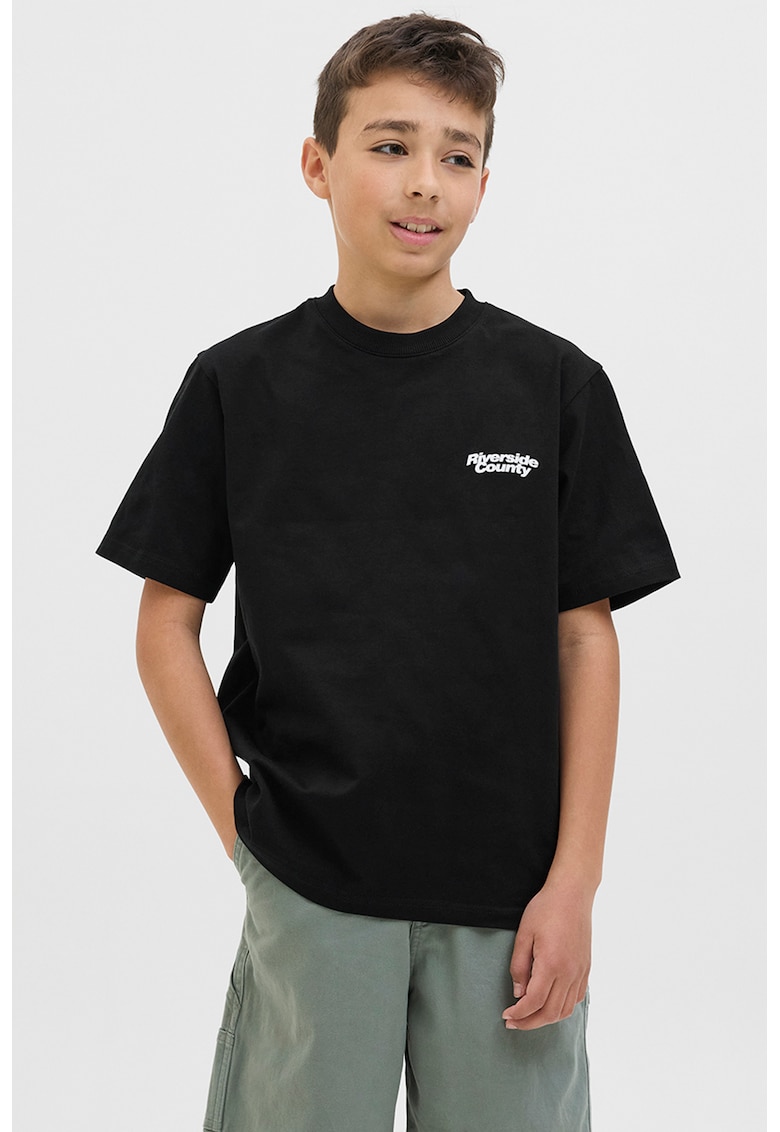 Oferte la Tricou cu decolteu la baza gatului si imprimeu text - Negru