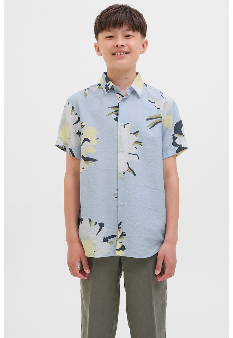 Oferte la Camasa cu maneci scurte si model floral - Alb/Albastru azur