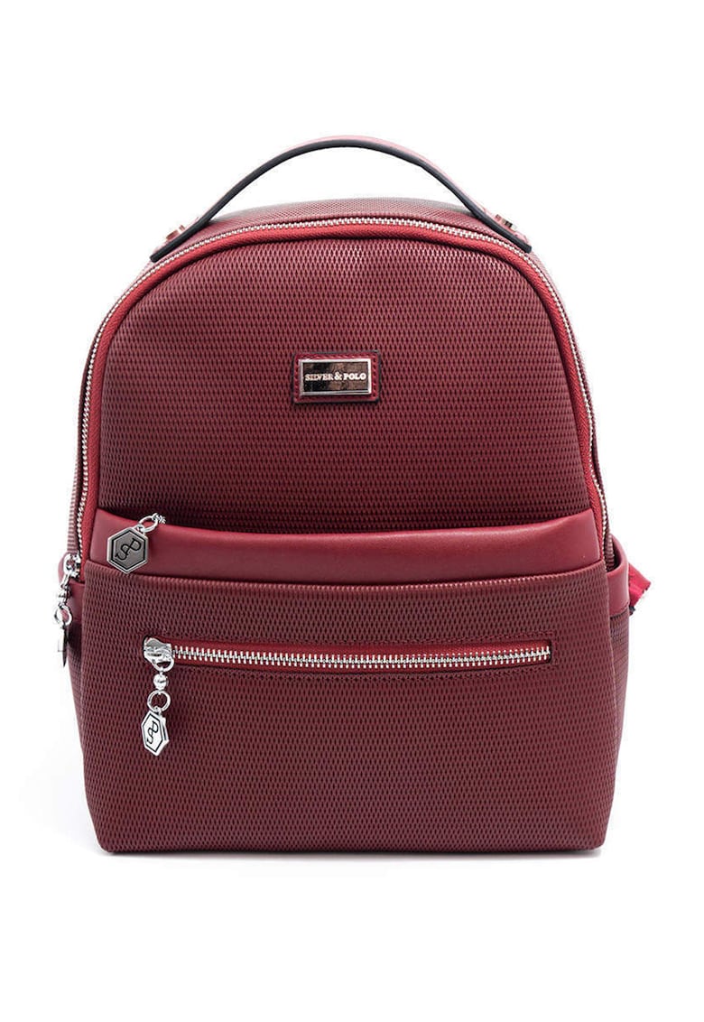Oferte la Rucsac din piele ecologica cu buzunare cu fermoar - Visiniu