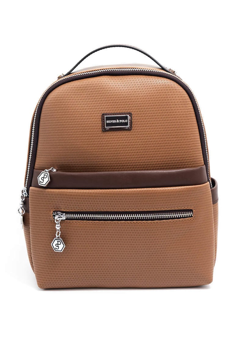 Oferte la Rucsac din piele ecologica cu buzunare cu fermoar - Caramel