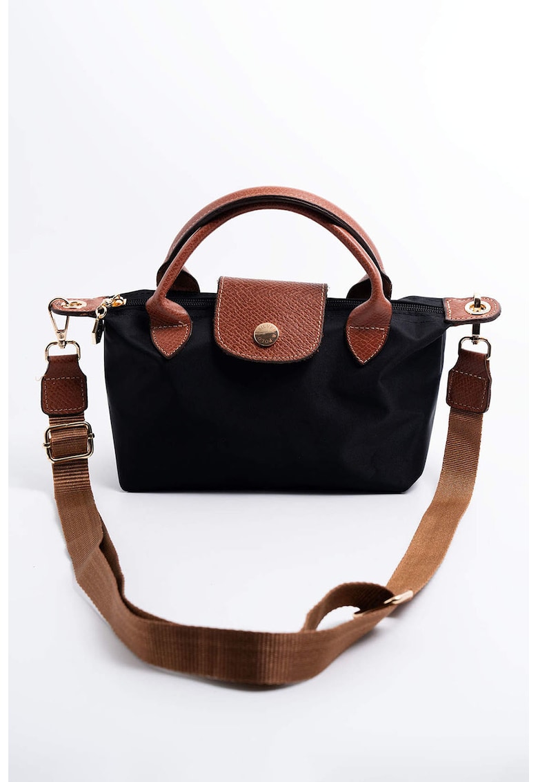 Oferte la Geanta crossbody din piele ecologica cu bareta ajustabila - Negru/Maro scortisoara