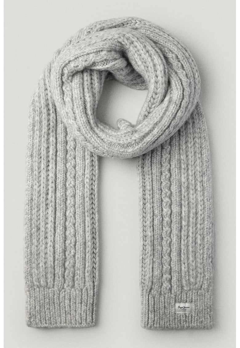 Oferte la Fular din tricot cu terminatii striate - Gri cenusiu