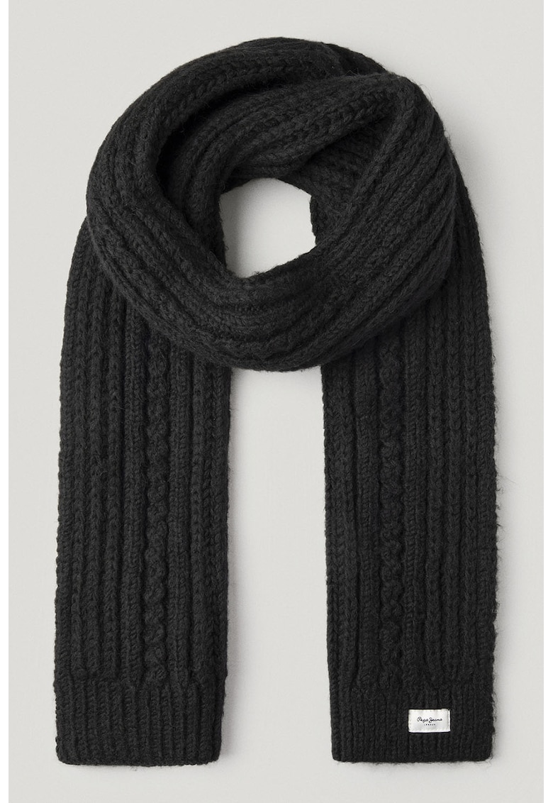 Oferte la Fular din tricot cu terminatii striate - Negru