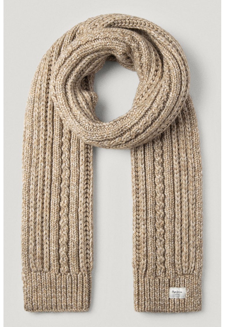 Oferte la Fular din tricot cu terminatii striate - Bej inchis