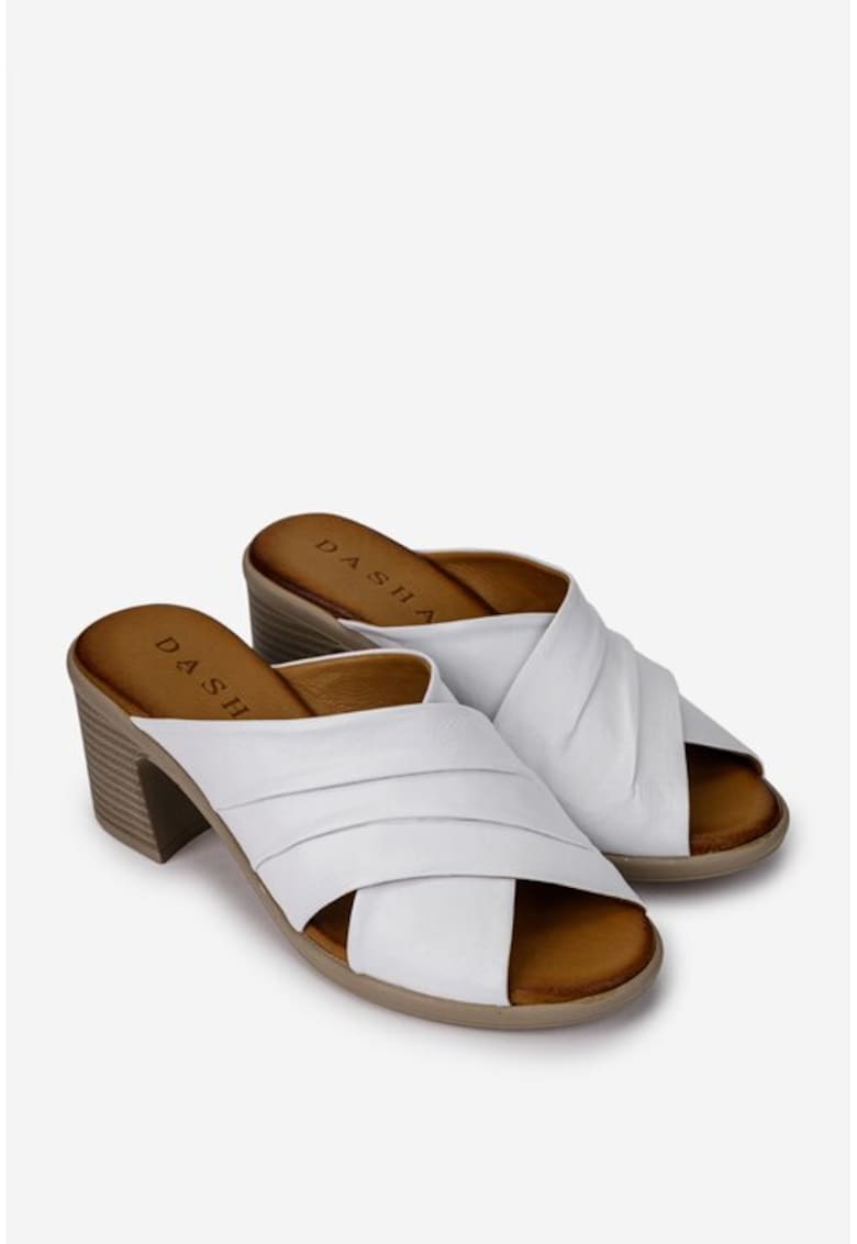 Sandale dama albe din piele naturala cu toc