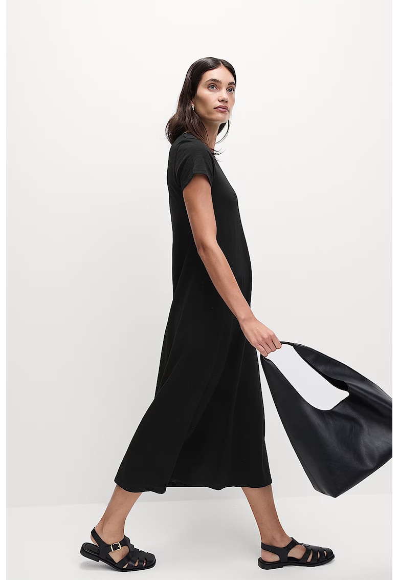 Oferte la Rochie-tricou midi cu decolteu la baza gatului - Negru