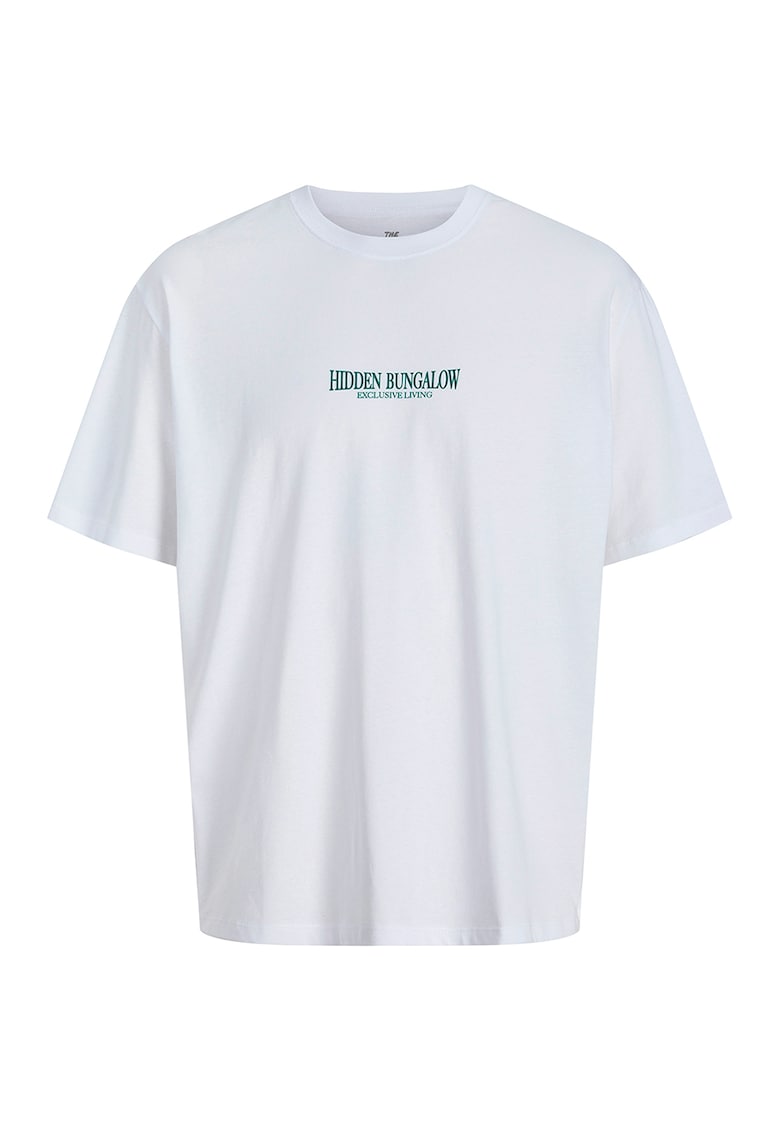 Oferte la Tricou cu decolteu la baza gatului si imprimeu - Verde/Alb optic