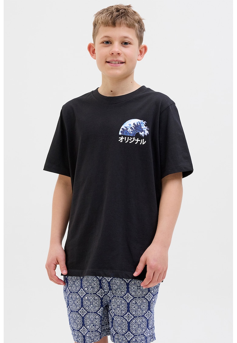 Oferte la Tricou cu decolteu la baza gatului si imprimeu - Negru/Albastru