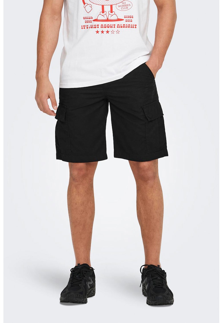 Oferte la Pantaloni scurti din bumbac cu buzunare - Negru
