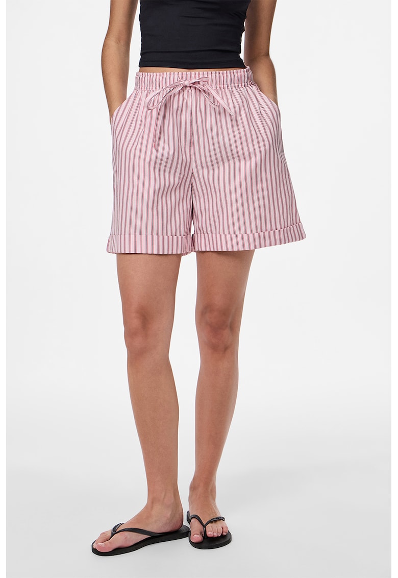 Oferte la Pantaloni scurti din bumbac cu model in dungi - Roz