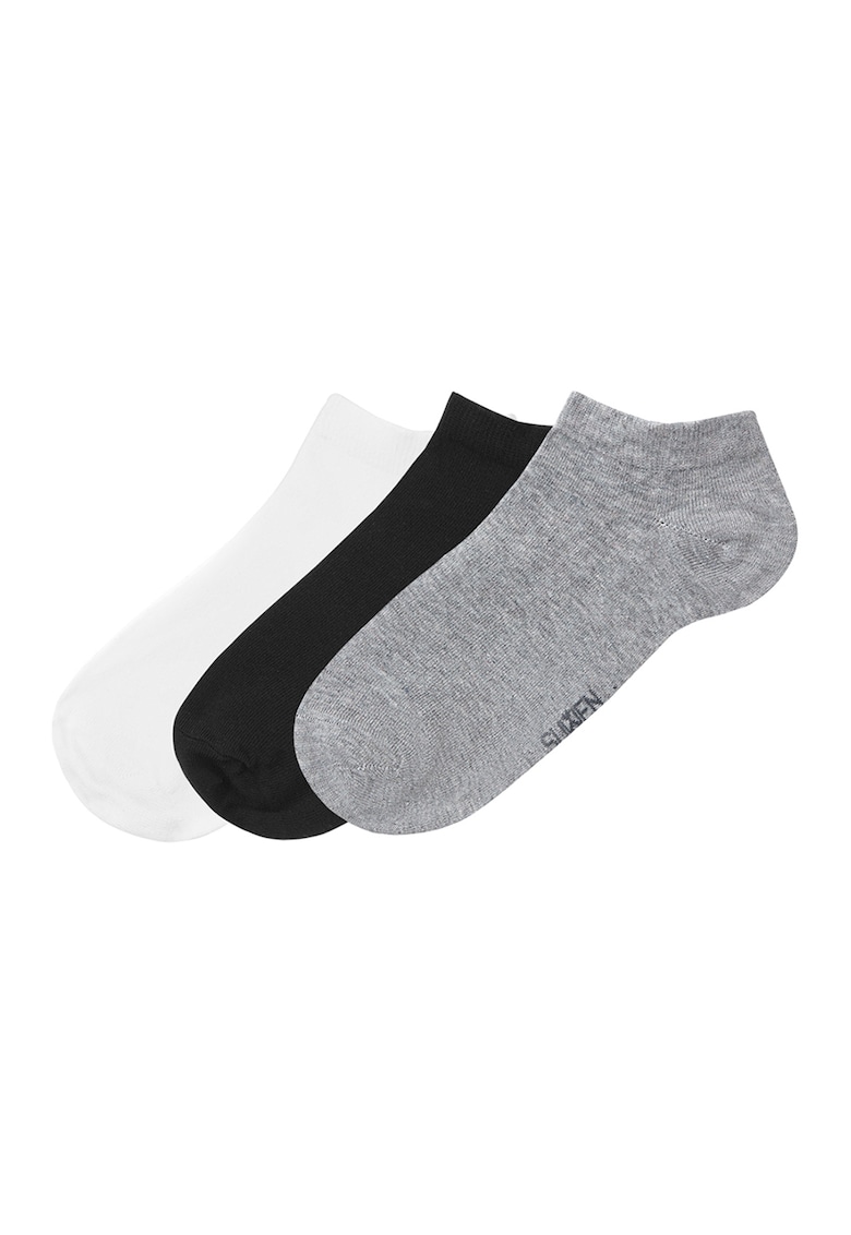 Set de sosete pana la glezna - 3 perechi - Negru/Alb optic/Gri deschis melange