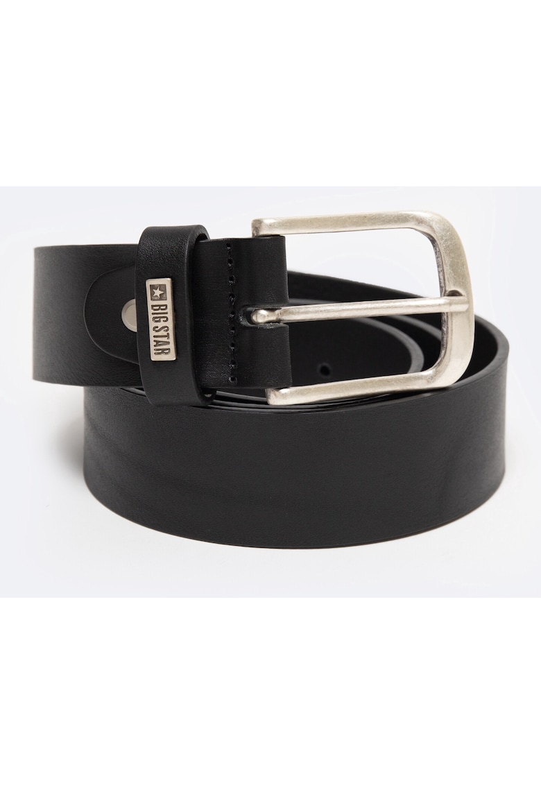 Oferte la Curea barbati  neagra - din piele naturala - cu catarama argintie - 906 M - Negru