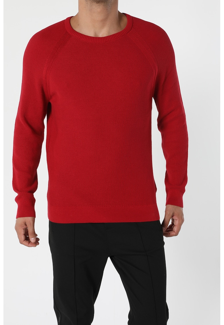 Pulover cu decolteu la baza gatului si maneci raglan - Rosu