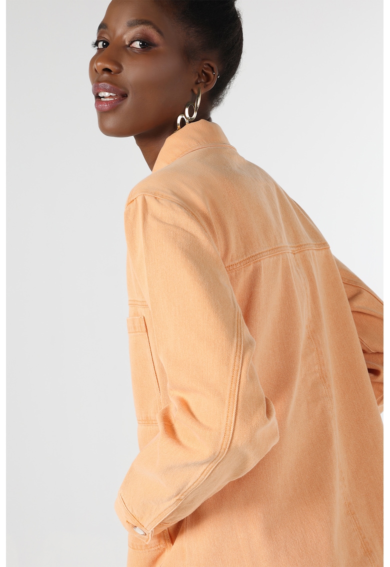 Jacheta din denim cu buzunare aplicate - Portocaliu pal