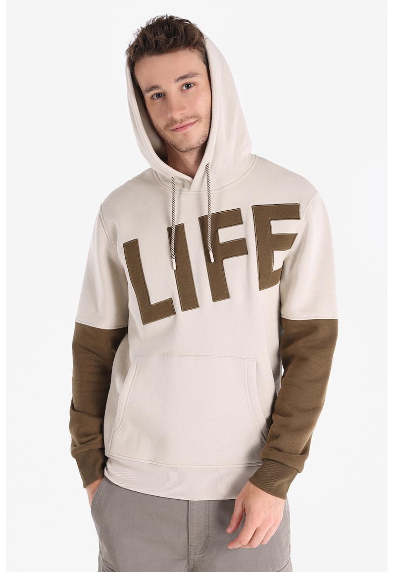 Hanorac cu buzunar kangaroo si imprimeu - Maro nisip