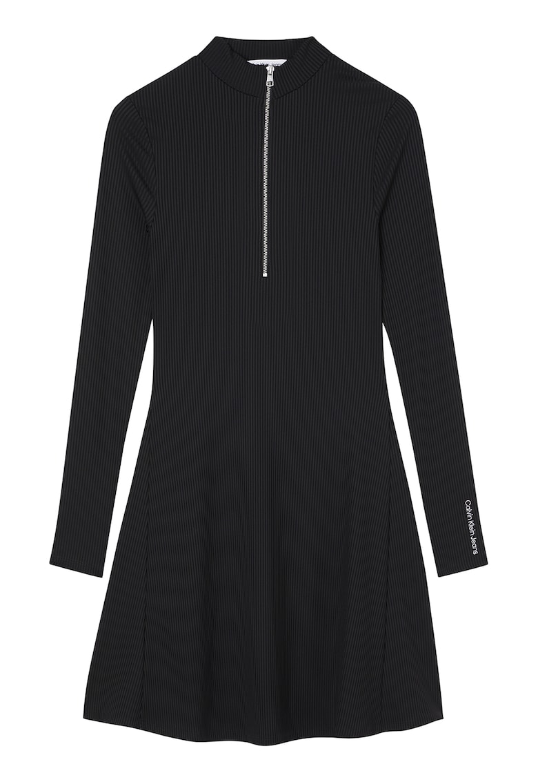 Rochie striata cu fenta cu fermoar - Negru