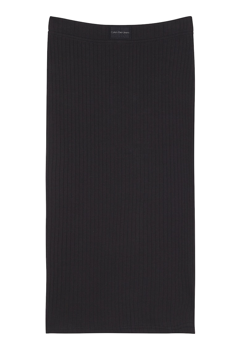 Fusta midi cambrata cu talie elastica - Negru