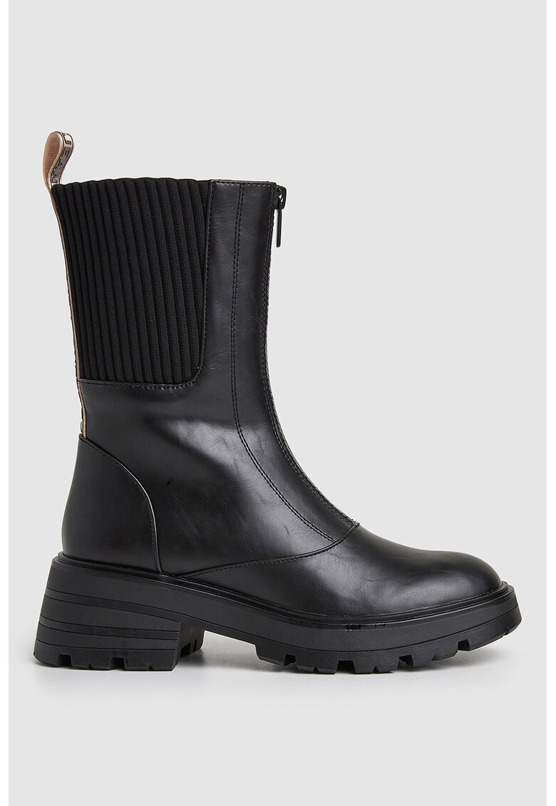 Bocanci de piele ecologica cu logo stantat - Negru