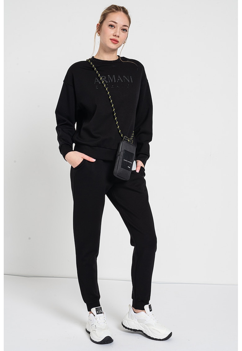 Bluza de trening cu decolteu la baza gatului si logo - Negru