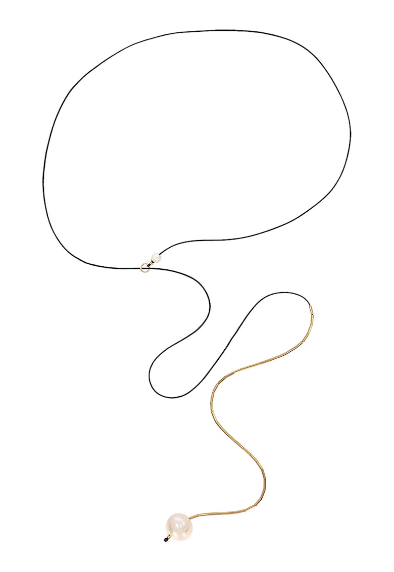 Oferte la Colier lung din aur filat de 14K/20 si perle - Alb/Auriu/Negru