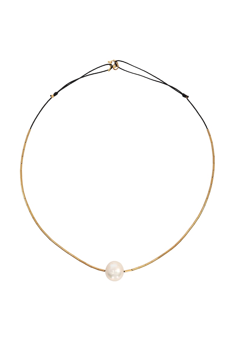 Colier de aur filat de 14K/20 cu perla de apa dulce - Alb/Auriu