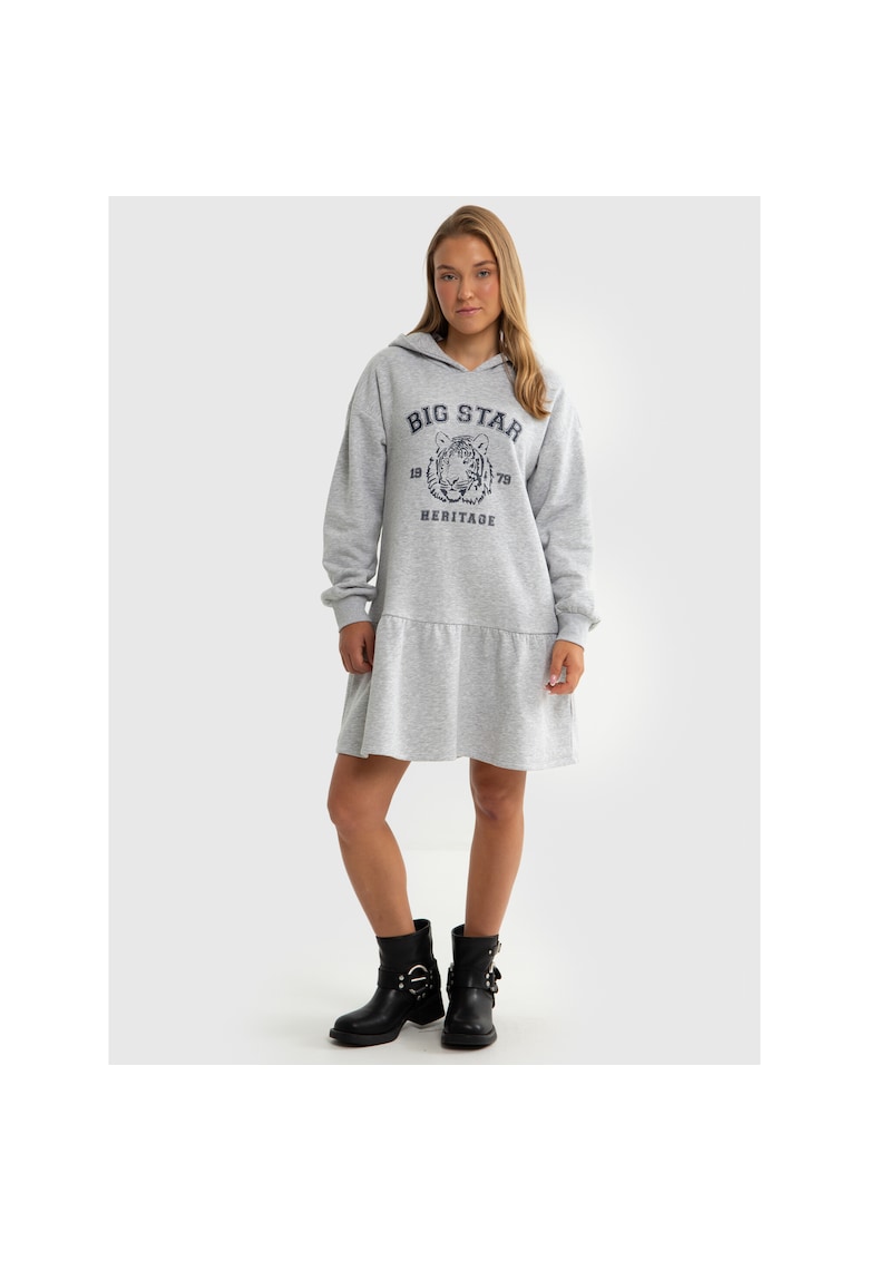 Oferte la Rochie cu gluga si imprimeu logo - Gri